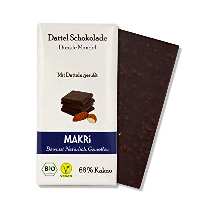 Makri Dadelchokolade 68% med Mandler ØKO 85g i gruppen Råvarer & Drikke / Slik & Chokolade / Chokolade og Bars hos Rawfoodshop Scandinavia AB (23632)