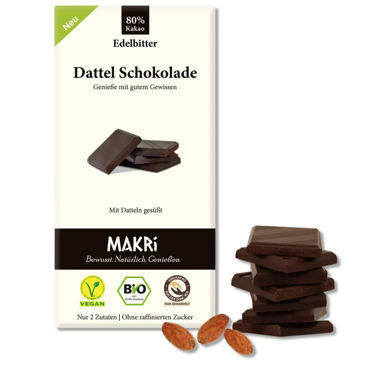 Makri - Mørk Dadelchokolade 80% ØKO 85g i gruppen Råvarer & Drikke / Slik & Chokolade / Chokolade og Bars hos Rawfoodshop Scandinavia AB (23678)