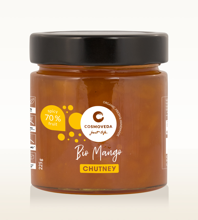 Cosmoveda Mango Chutney ØKO 225g i gruppen Råvarer & Drikke / Spisekammer / Smagssætning / Paste & Chutney hos Rawfoodshop Scandinavia AB (124834)