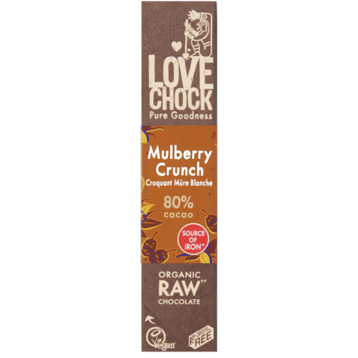 Mulberry Crunch Chokolade 80% RAW Øko 40g i gruppen Råvarer & Drikke / Frugt & Frugtpulver / Dadler hos Rawfoodshop Scandinavia AB (13005)