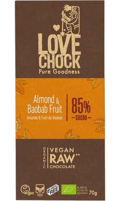 Chokolade Mandel & Baobab 85% RAW Øko 70g i gruppen Råvarer & Drikke / Frugt & Frugtpulver / Baobab hos Rawfoodshop Scandinavia AB (14003)