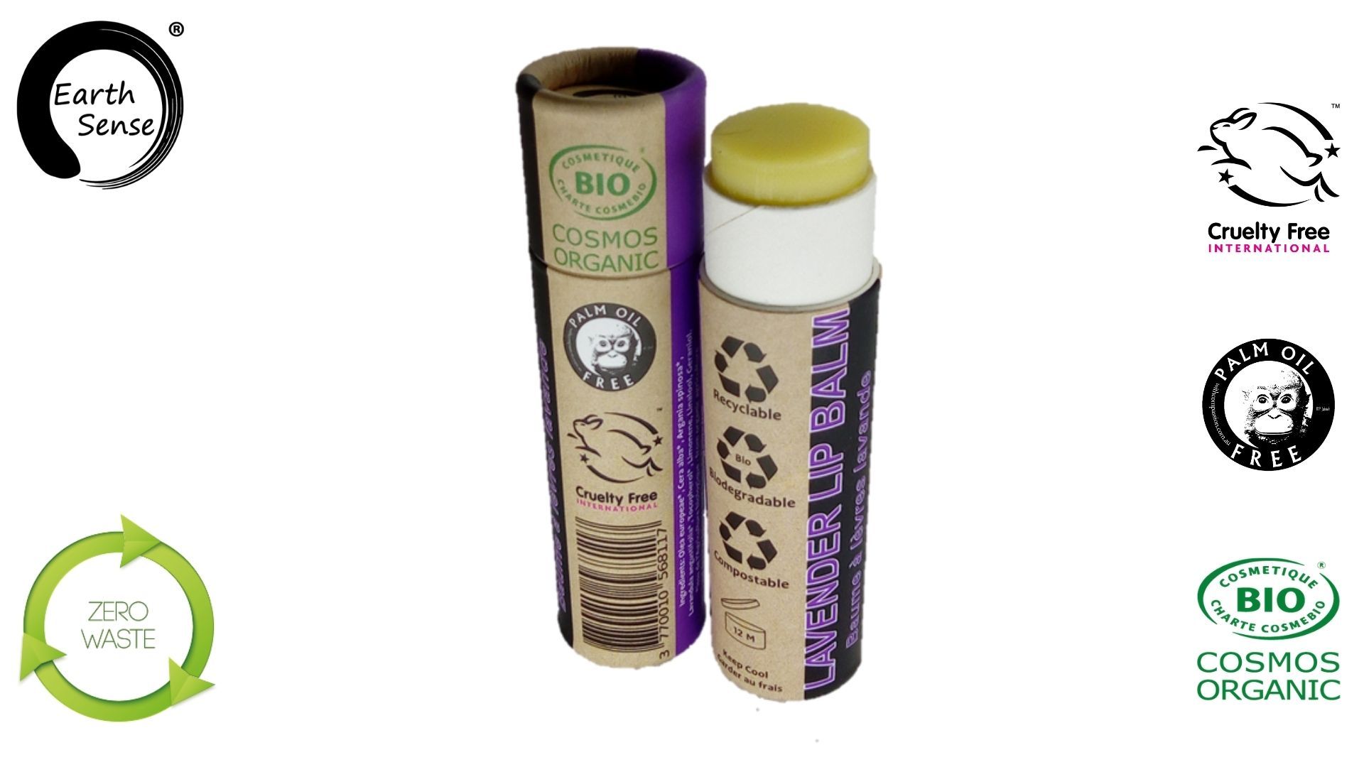 Earth Sense Lip Balm Lavendel 15ml i gruppen Kropspleje / Færdigvarer / Hudpleje hos Rawfoodshop Scandinavia AB (190086)