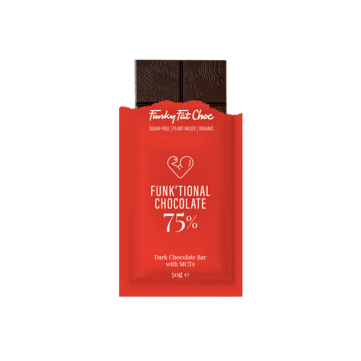 Funky Fat Foods Mørk Chokolade 50g i gruppen Råvarer & Drikke / Slik & Chokolade / Chokolade og Bars hos Rawfoodshop Scandinavia AB (1958)