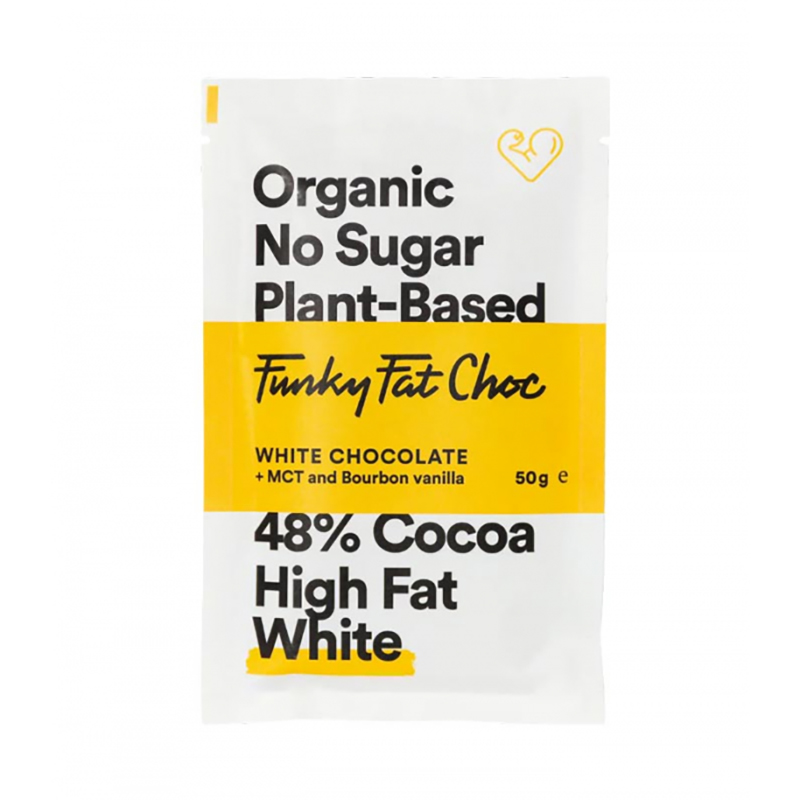 Funky Fat Foods Hvid Chokolade 50g i gruppen Råvarer & Drikke / Slik & Chokolade / Chokolade og Bars hos Rawfoodshop Scandinavia AB (1962)