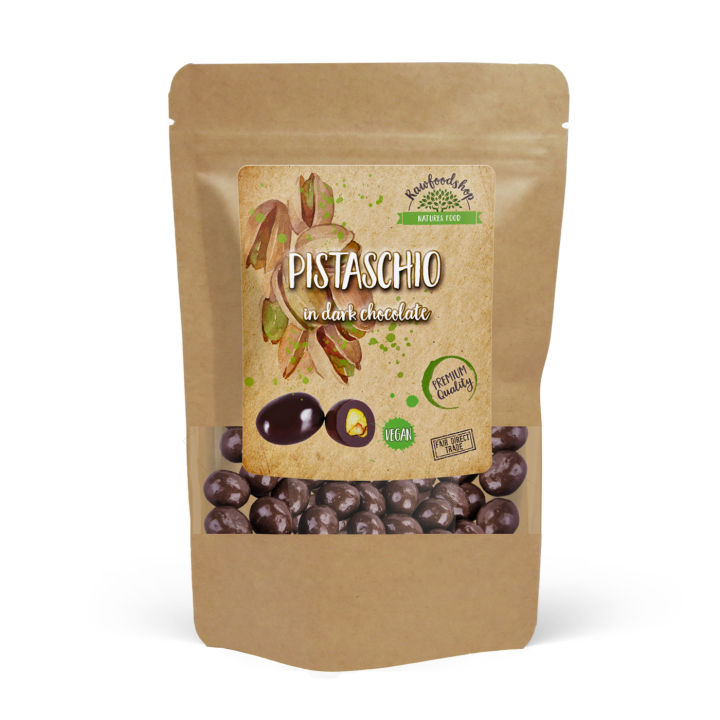 Pistacienødder med Mørk Chokolade 100g i gruppen Råvarer & Drikke / Slik & Chokolade / Slik hos Rawfoodshop Scandinavia AB (20081-100)