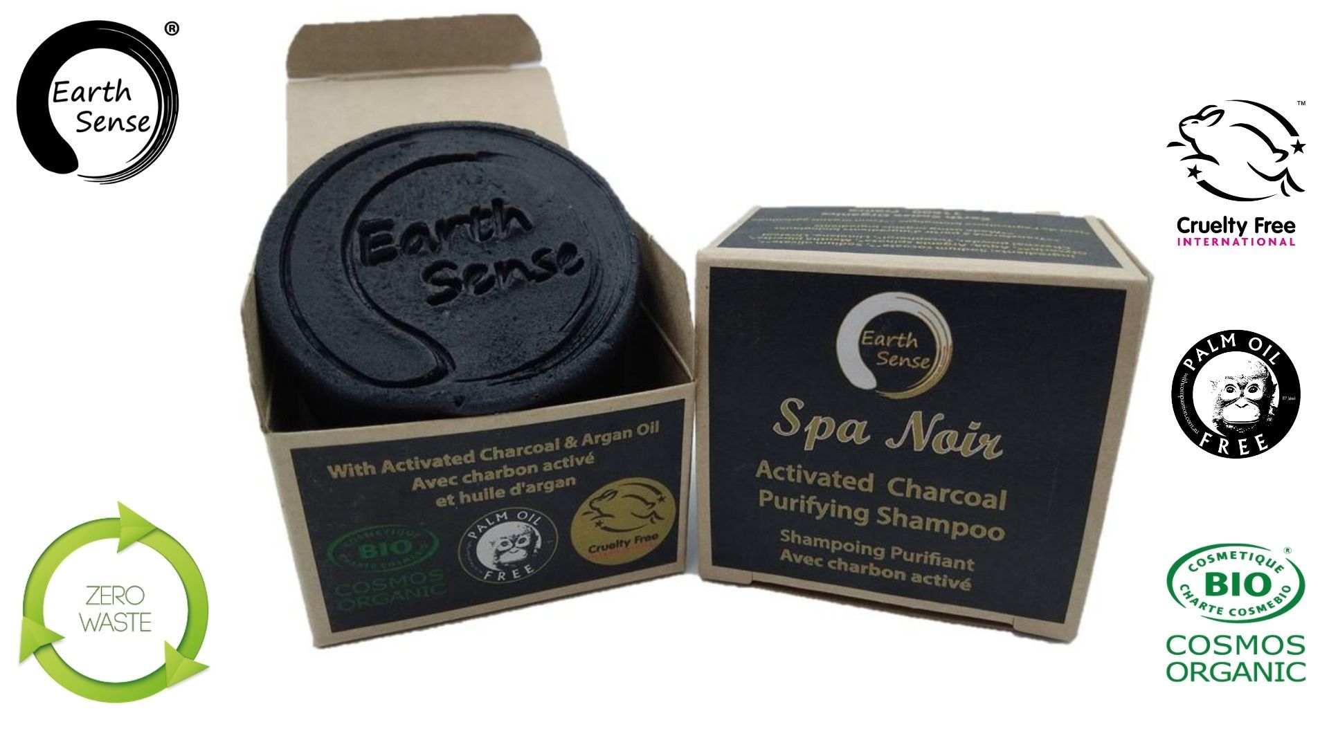 Earth Sense Shampoo Cake Spa Noir aktivt kul ØKO 60g i gruppen Kropspleje / Færdigvarer / Hårpleje hos Rawfoodshop Scandinavia AB (201095)