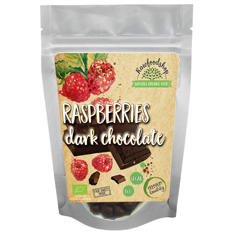 Hindbær i Mørk Chokolade ØKO 100g i gruppen Råvarer & Drikke / Frugt & Frugtpulver / Hindbær hos Rawfoodshop Scandinavia AB (20837-1)