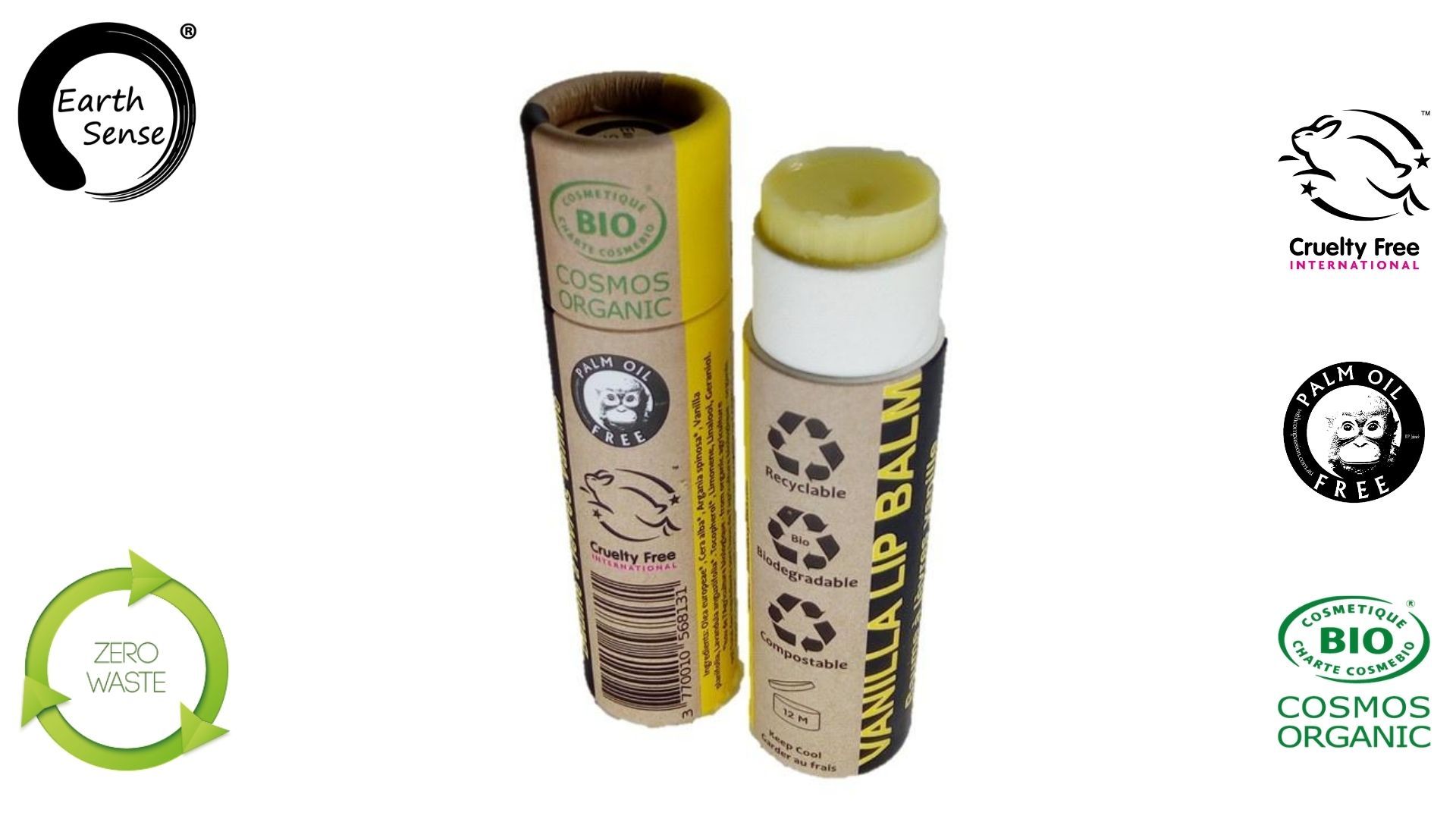 Earth Sense Lip Balm Vanilje ØKO 15ml i gruppen Hud & Krop / Ansigt / Læbepleje hos Rawfoodshop Scandinavia AB (211174)