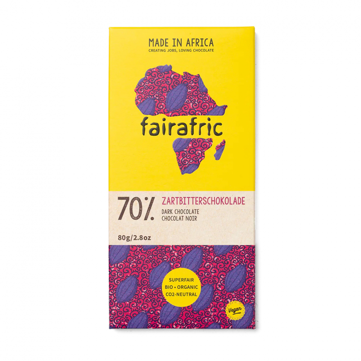 Fairafric - Mørk Chokolade 70% 80g i gruppen Råvarer & Drikke / Slik & Chokolade / Chokolade og Bars hos Rawfoodshop Scandinavia AB (22294)