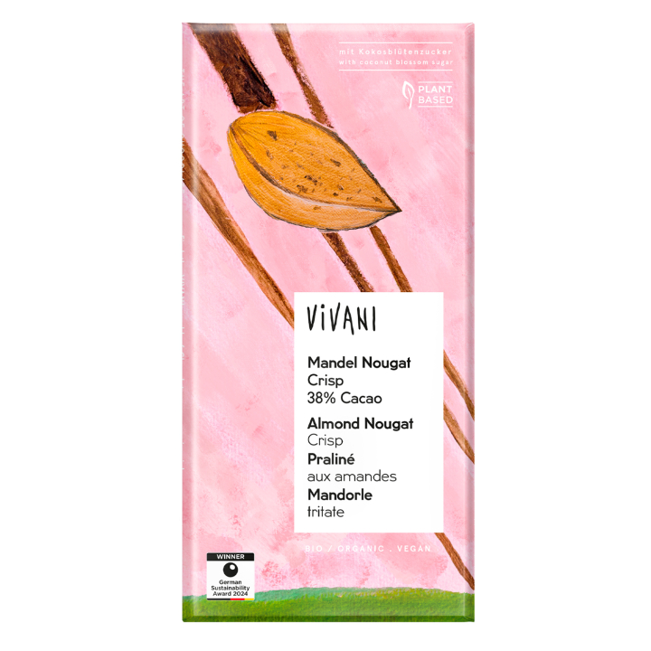 Vivani Almond Nougat Crisp 38% ØKO 80g i gruppen Råvarer & Drikke / Slik & Chokolade / Chokolade og Bars hos Rawfoodshop Scandinavia AB (25094)