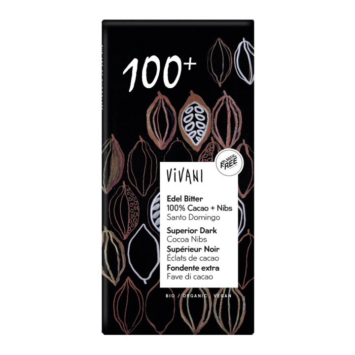 Vivani Chokolade 100% + Nibs ØKO 80g i gruppen Råvarer & Drikke / Slik & Chokolade / Chokolade og Bars hos Rawfoodshop Scandinavia AB (25095)