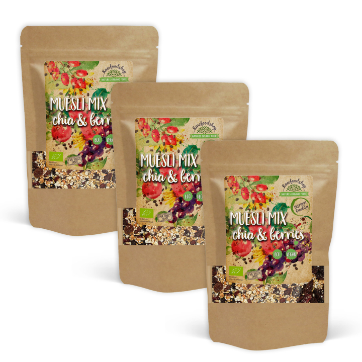 Myslimix med Chia & Bær ØKO 400g x 3 pakker i gruppen Råvarer & Drikke / Spisekammer / Granola & Grød hos Rawfoodshop Scandinavia AB (27012-SET3)