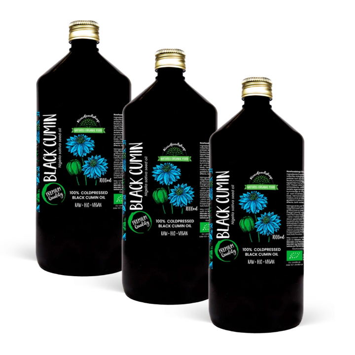 Sort Kommenolie koldpresset ØKO 1000ml x 3 flasker i gruppen Hud & Krop / Naturlig DIY / Vegetabilske Olier hos Rawfoodshop Scandinavia AB (300444-SET3)