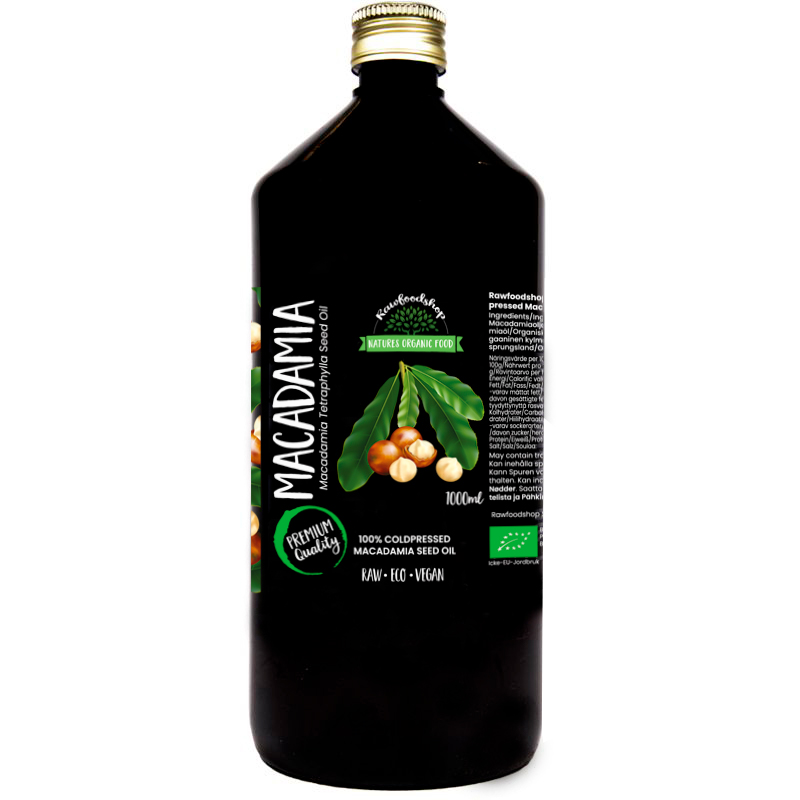 Macadamiaolie koldpresset ØKO 1000 ml i gruppen Råvarer & Drikke / Nødder / Macadamia hos Rawfoodshop Scandinavia AB (30049-4)