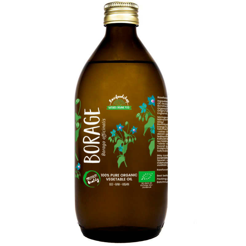 Borageolie koldpresset ØKO 500 ml i gruppen Råvarer & Drikke / Spisekammer / Smør & Olier / Olier hos Rawfoodshop Scandinavia AB (30051-3)