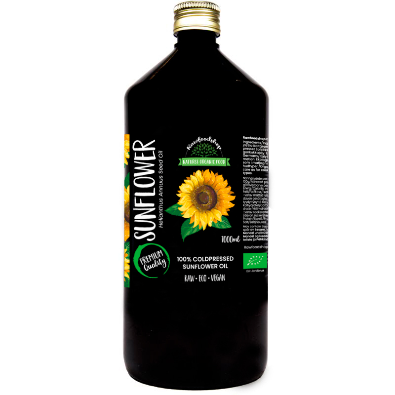 Solsikkeolie koldpresset ØKO 1000 ml i gruppen Kropspleje / DIY Råvarer / Vegetabilske Olier hos Rawfoodshop Scandinavia AB (3041204)
