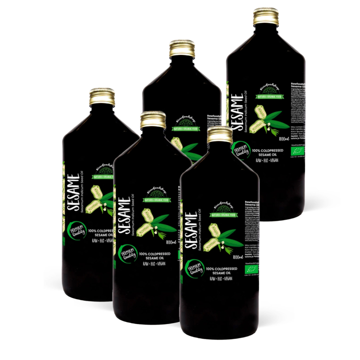 Sesamolie koldpresset ØKO 1000ml x 5 flasker i gruppen Hud & Krop / Naturlig DIY / Vegetabilske Olier hos Rawfoodshop Scandinavia AB (3081204-SET5)