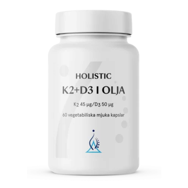 Holistic K2+D3 i Kokosolie 60kaps i gruppen Helse / Kosttilskud / Omega 3 & Fedtsyrer hos Rawfoodshop Scandinavia AB (4145)