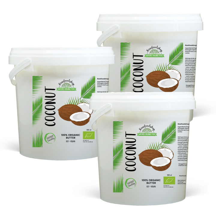 Kokosnøddesmør ØKO 1000ml x 3 dåser i gruppen Råvarer & Drikke / Nødder / Nøddesmør hos Rawfoodshop Scandinavia AB (46013FT1000-SET3)