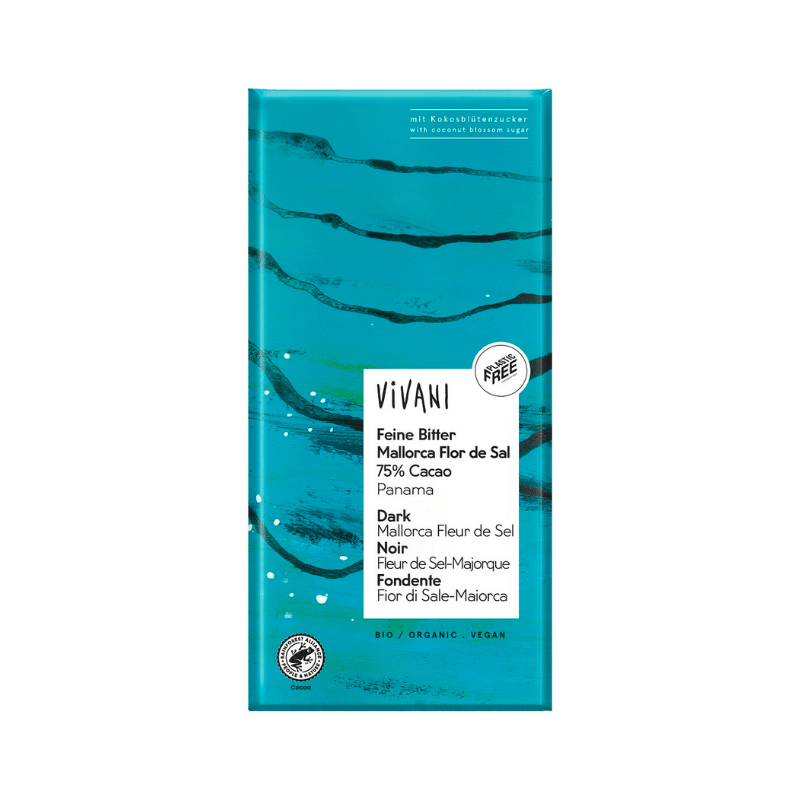 Vivani Chokolade Mørk Mallorca Fleur de Sel ØKO 80g i gruppen Råvarer & Drikke / Slik & Chokolade / Chokolade og Bars hos Rawfoodshop Scandinavia AB (4729)