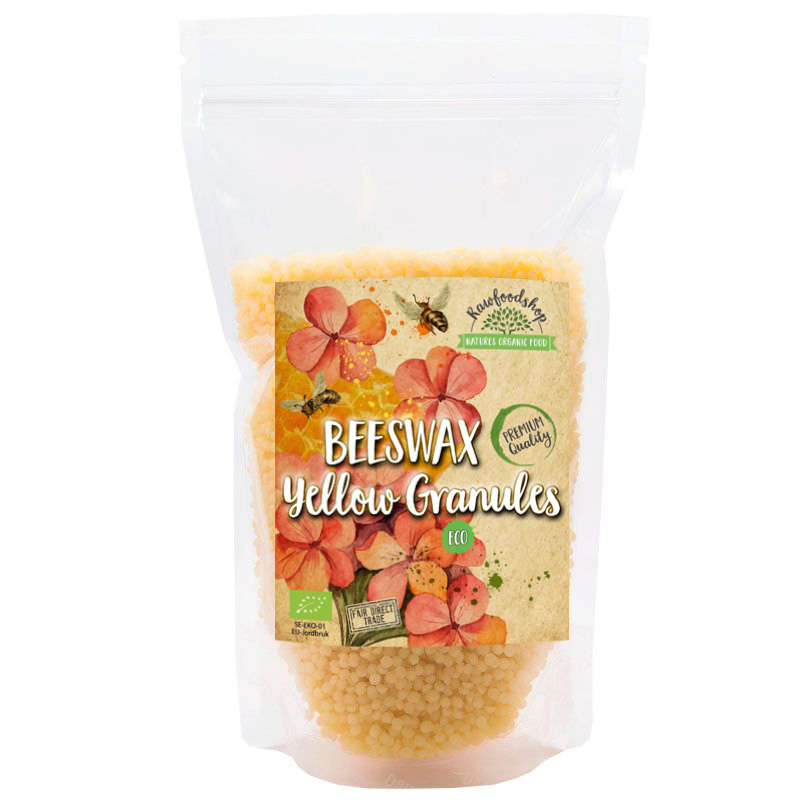 Bivoks Gult Granulat ØKO 100g i gruppen Kropspleje / DIY Råvarer / Voks & Sæbemasse hos Rawfoodshop Scandinavia AB (5020231-1)