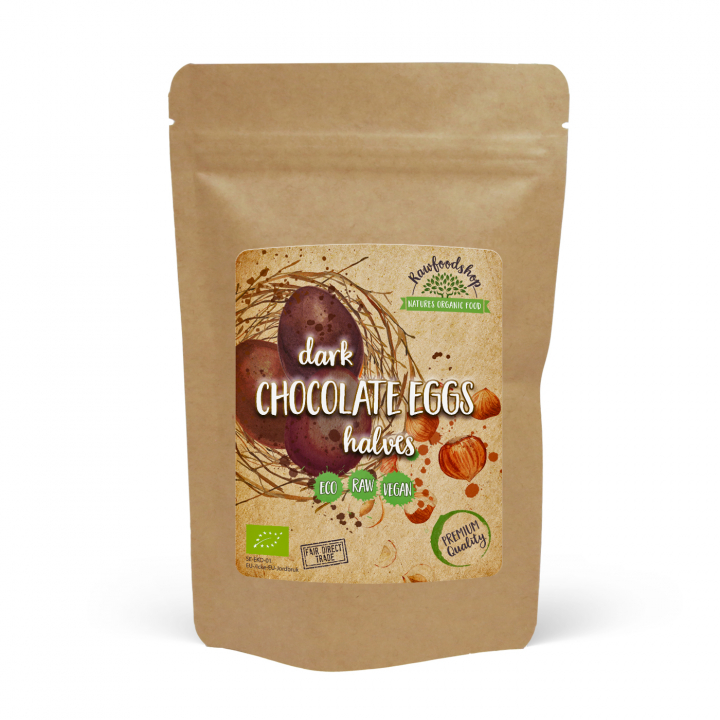 Chokoladeægge halvdelene mørke ØKO RAW 75g i gruppen Råvarer & Drikke / Slik & Chokolade / Chokolade og Bars hos Rawfoodshop Scandinavia AB (538075)