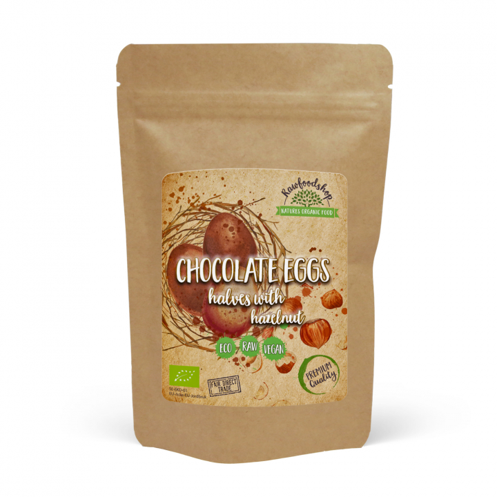 Chokoladeæg halvdele med hasselnød ØKO RAW 75g i gruppen Råvarer & Drikke / Slik & Chokolade / Chokolade og Bars hos Rawfoodshop Scandinavia AB (539075)