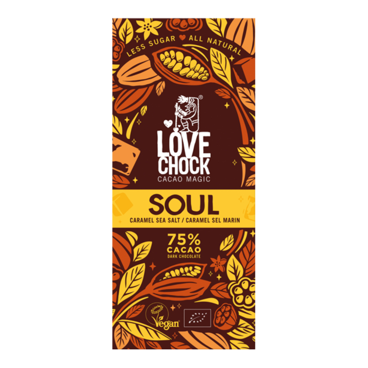 Soul Chokolade Karamel & Havsalt 75% ØKO 70g i gruppen Råvarer & Drikke / Slik & Chokolade / Chokolade og Bars hos Rawfoodshop Scandinavia AB (61005)