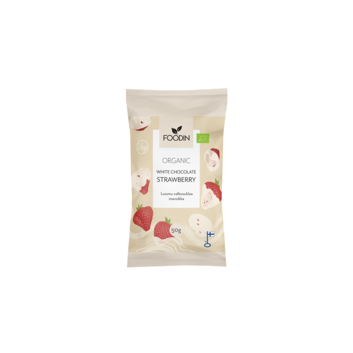 Jordbær i Hvid Chokolade ØKO 50g i gruppen Råvarer & Drikke / Slik & Chokolade / Snacks hos Rawfoodshop Scandinavia AB (6430048230031)