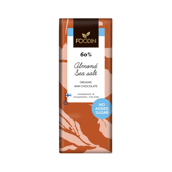 Chokolade Mandel & Havsalt 60% uden tilsat sukker RAW ØKO 40g i gruppen Råvarer & Drikke / Slik & Chokolade / Chokolade og Bars hos Rawfoodshop Scandinavia AB (6430048235388)