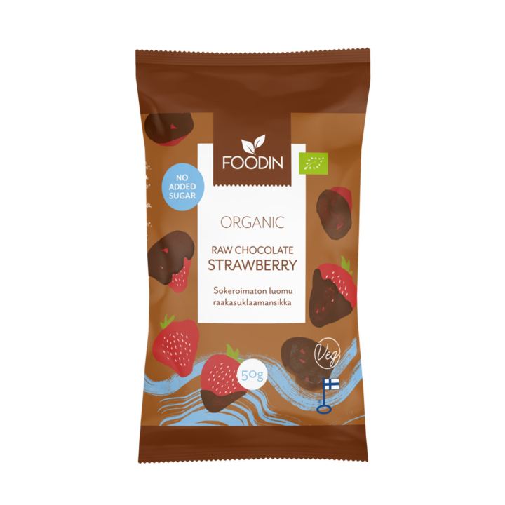 Jordbær i Rå Chokolade uden tilsat sukker ØKO 50g i gruppen Råvarer & Drikke / Slik & Chokolade / Snacks hos Rawfoodshop Scandinavia AB (6430048235500ENG)