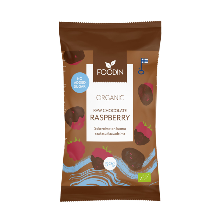 Hindbær i Rå Chokolade uden tilsat sukker ØKO 50g i gruppen Råvarer & Drikke / Slik & Chokolade / Snacks hos Rawfoodshop Scandinavia AB (6430048235531)