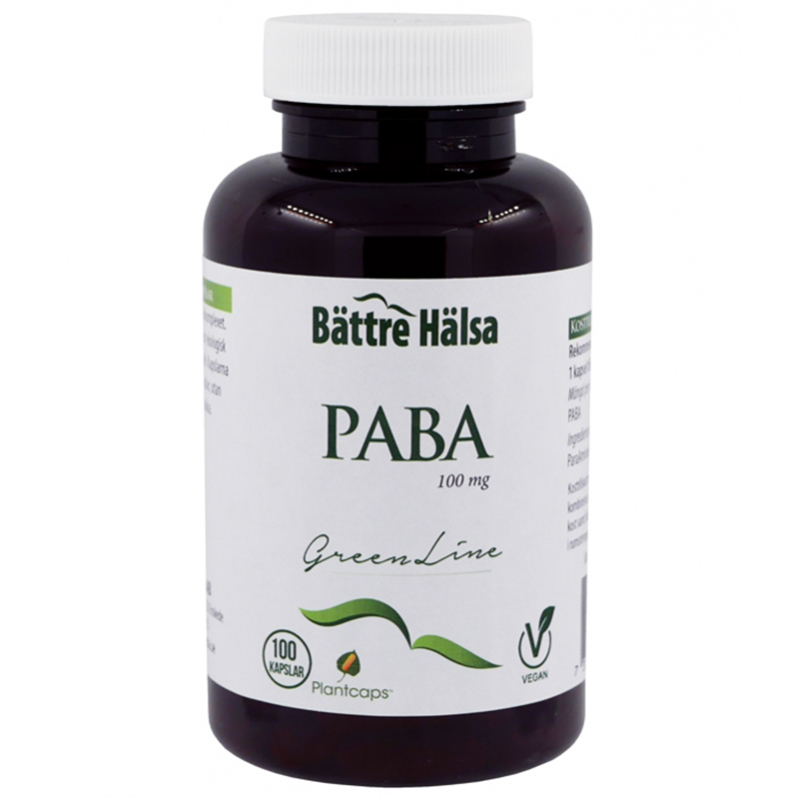 PABA Green Line 100kaps i gruppen Helse / Kosttilskud / Vitaminer / Enkelte vitaminer hos Rawfoodshop Scandinavia AB (921)