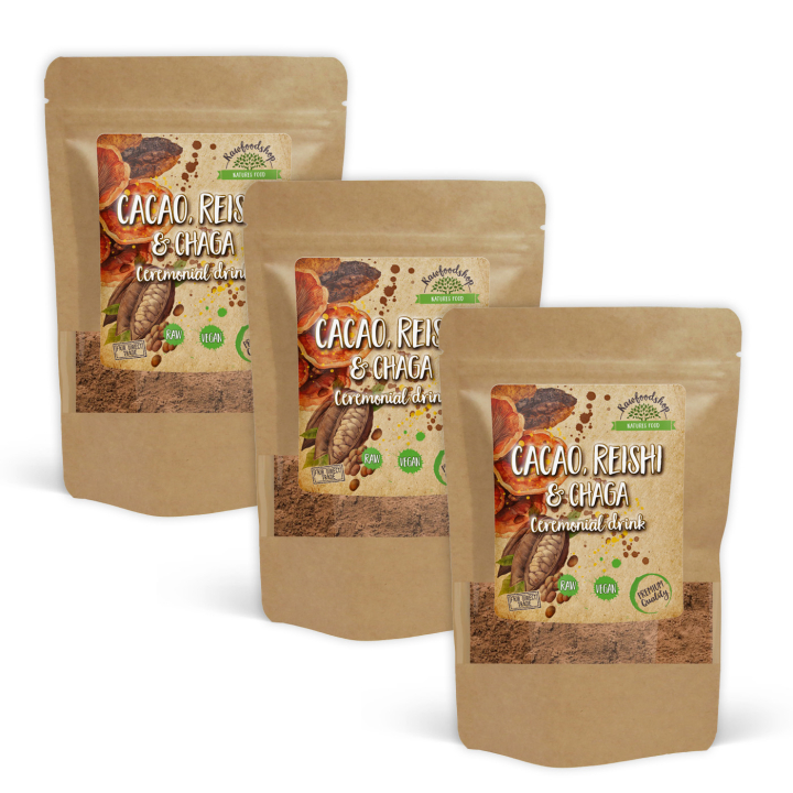 Kakaopulver Ceremoniel Reishi & Chaga 100g x 3 pakker i gruppen Råvarer & Drikke / Bagning / Kakaoprodukter hos Rawfoodshop Scandinavia AB (AYAM111-SET3)