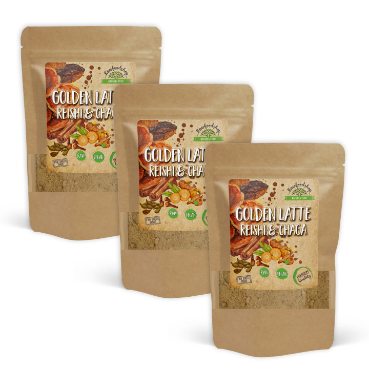 Golden Latte-pulver med Reishi & Chaga 100g x 3 pakker i gruppen Råvarer & Drikke / Drikkevarer / Andre hos Rawfoodshop Scandinavia AB (AYAM131-SET3)