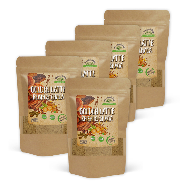 Golden Latte-pulver med Reishi & Chaga 100g x 5 pakker i gruppen Råvarer & Drikke / Drikkevarer / Andre hos Rawfoodshop Scandinavia AB (AYAM131-SET5)