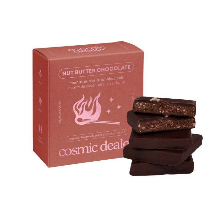Chokoladeæske Jordnøddesmør & Røget Salt ØKO 4 x 20g i gruppen Råvarer & Drikke / Slik & Chokolade / Chokolade og Bars hos Rawfoodshop Scandinavia AB (BOX4PEANUT)