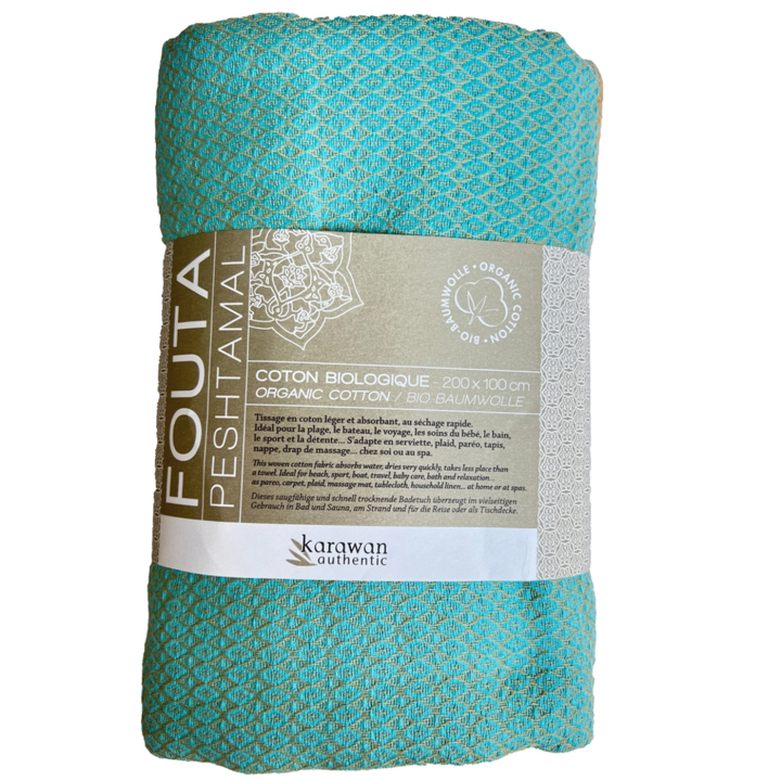 Fouta Sable & Aquasky i Økologisk bomuld 200x100cm i gruppen Kropspleje / Færdigvarer hos Rawfoodshop Scandinavia AB (KFO02AS)