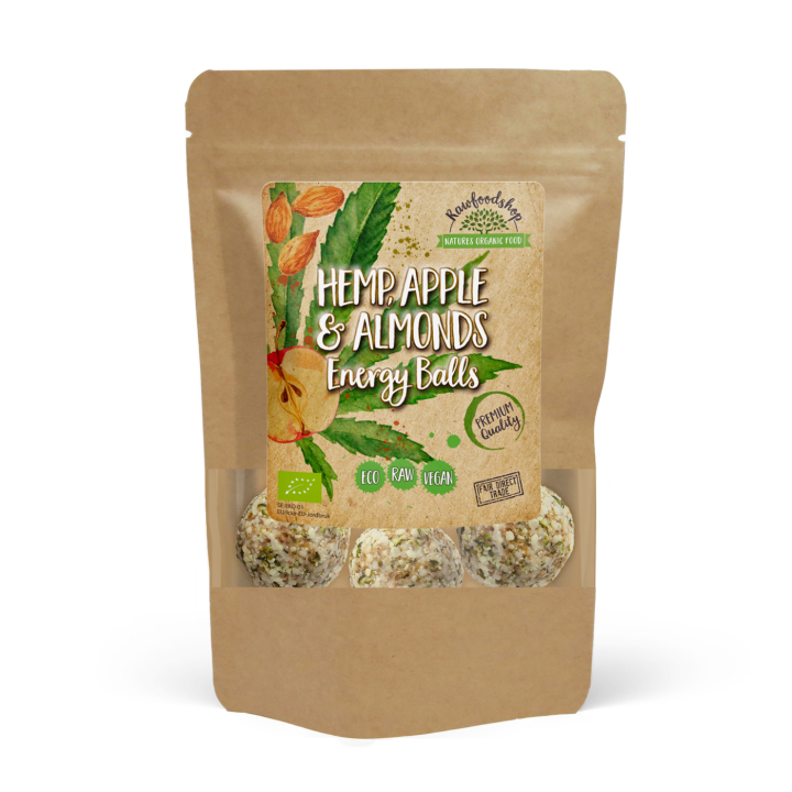 Hamp Æble Mandel Energikugler ØKO 100g i gruppen Råvarer & Drikke / Spisekammer / Småkager & kiks hos Rawfoodshop Scandinavia AB (POMCHAN3-100)
