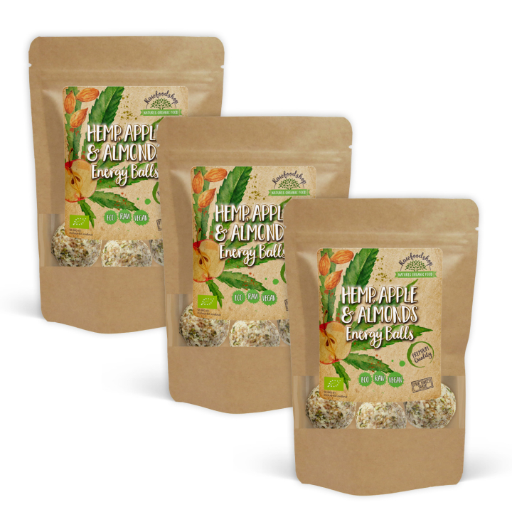 Hamp Æble Mandel Energikugler ØKO 100g x 3 pakker i gruppen Råvarer & Drikke / Spisekammer / Småkager & Kiks hos Rawfoodshop Scandinavia AB (POMCHAN3100-SET3)