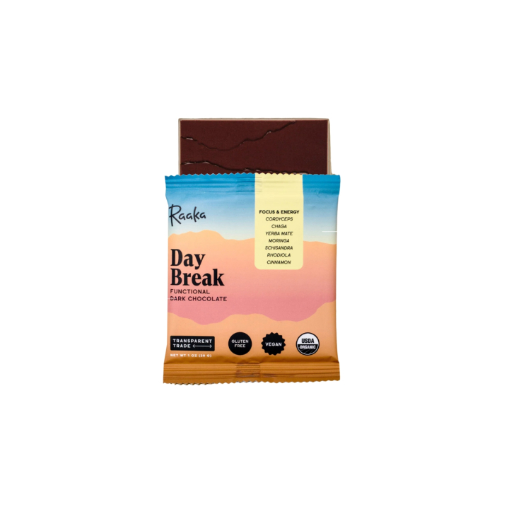 Chokolade Day Break Focus & Energy 63% ØKO 28g i gruppen Råvarer & Drikke / Slik & Chokolade / Chokolade og Bars hos Rawfoodshop Scandinavia AB (RAA-1400)