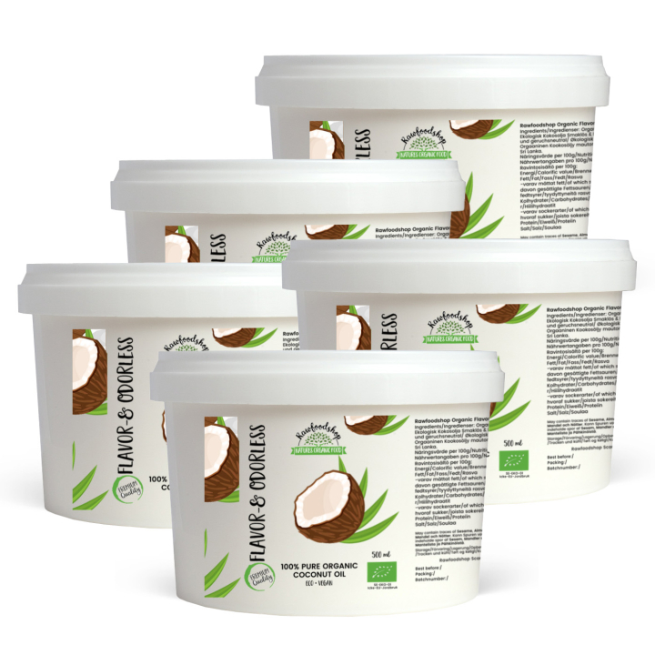 Kokosolie Smag & Duftfri ØKO 500ml x 5 dåser i gruppen Råvarer & Drikke / Nødder / Nøddeolier hos Rawfoodshop Scandinavia AB (RFET400225E-SET5)