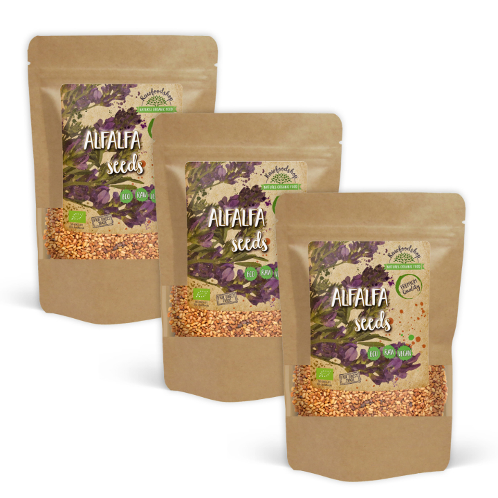 Alfalfafrø ØKO 500g x 3 pakker i gruppen Råvarer & Drikke / Helsekost / Spirefrø hos Rawfoodshop Scandinavia AB (RFRO00011L-SET3)