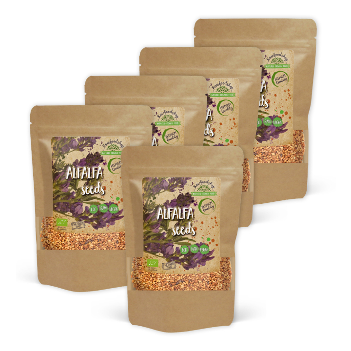 Alfalfafrø ØKO 500g x 5 pakker i gruppen Råvarer & Drikke / Helsekost / Spirefrø hos Rawfoodshop Scandinavia AB (RFRO00011L-SET5)