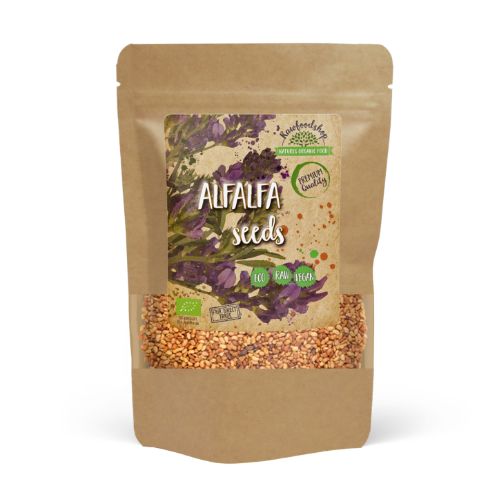 Alfalfafrø ØKO 500g i gruppen Råvarer & Drikke / Helsekost / Spirefrø hos Rawfoodshop Scandinavia AB (RFRO00011L)