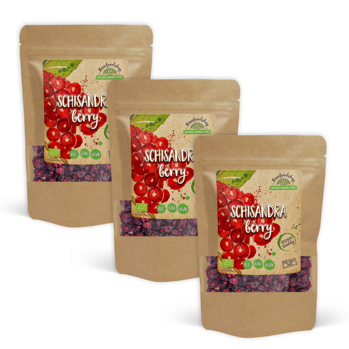 Schisandra Bær ØKO 125g x 3 pakker i gruppen Råvarer & Drikke / Frugt & Frugtpulver / Anden Frugt og Bær hos Rawfoodshop Scandinavia AB (RFRU100472E-SET3)