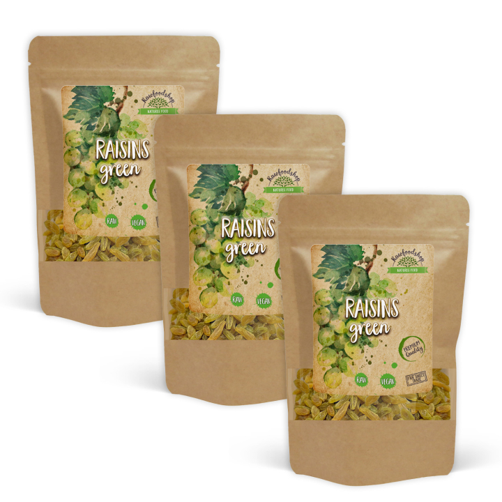 Rosiner Grønne 200g x 3 pakker i gruppen Råvarer & Drikke / Frugt & Frugtpulver / Rosiner hos Rawfoodshop Scandinavia AB (RFRU200365E-SET3)