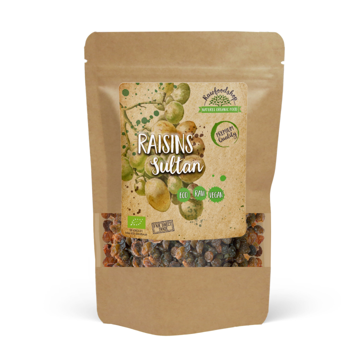 Sultanrosiner ØKO 500g i gruppen Råvarer & Drikke / Frugt & Frugtpulver / Rosiner hos Rawfoodshop Scandinavia AB (RFRU500476E)