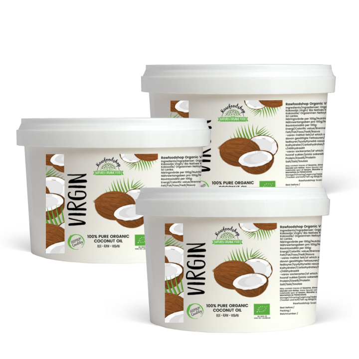 Kokosolie Virgin RAW ØKO 500ml x 3 dåser i gruppen Råvarer & Drikke / Nødder / Nøddeolier hos Rawfoodshop Scandinavia AB (ROLJ400416E-SET3)