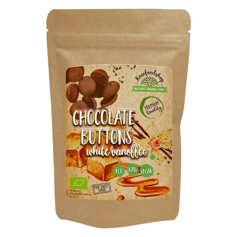 Chokoladeknapper Vaniljekaramel Lys ØKO 100g i gruppen Råvarer & Drikke / Slik & Chokolade / Chokolade og Bars hos Rawfoodshop Scandinavia AB (THE3667-100)